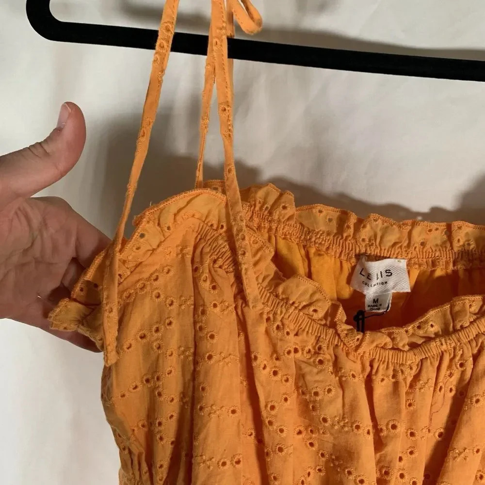 Le Lis Dress Women’s Medium Orange Eyelet Mini Dress NWT Cotton Blend - Picture 5 of 10